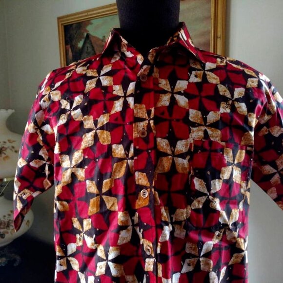 Mens Batik Shirt Button Front Ethnic African Polynesian Block Print 42" Chest - Picture 5 of 10